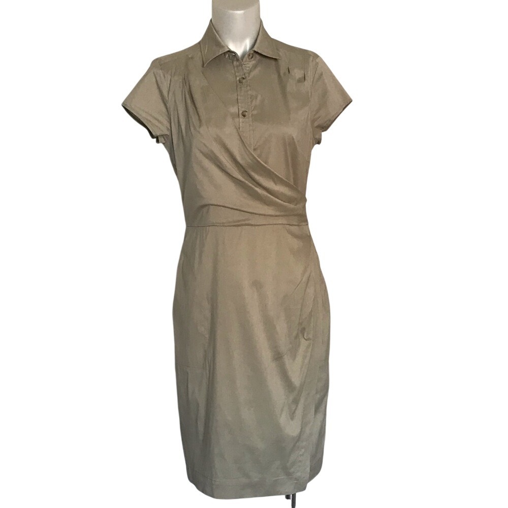 ANN TAYLOR MUTED GREEN SHORT SLEEVE BUTTON UP DRESS